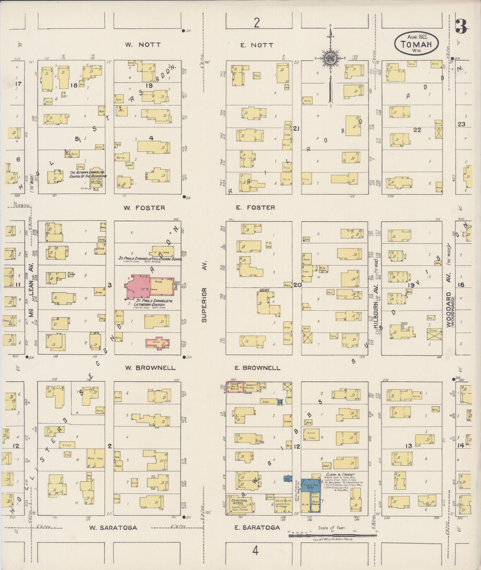 Sanborn Fire Insurance Map from Tomah, Monroe County, Wisconsin (1922), Sheet #0003 - Historic Sanborn Fire Insurance Map Print, vintage old map wall art, antique decor, genealogy gift, Wisconsin Wisconsin map