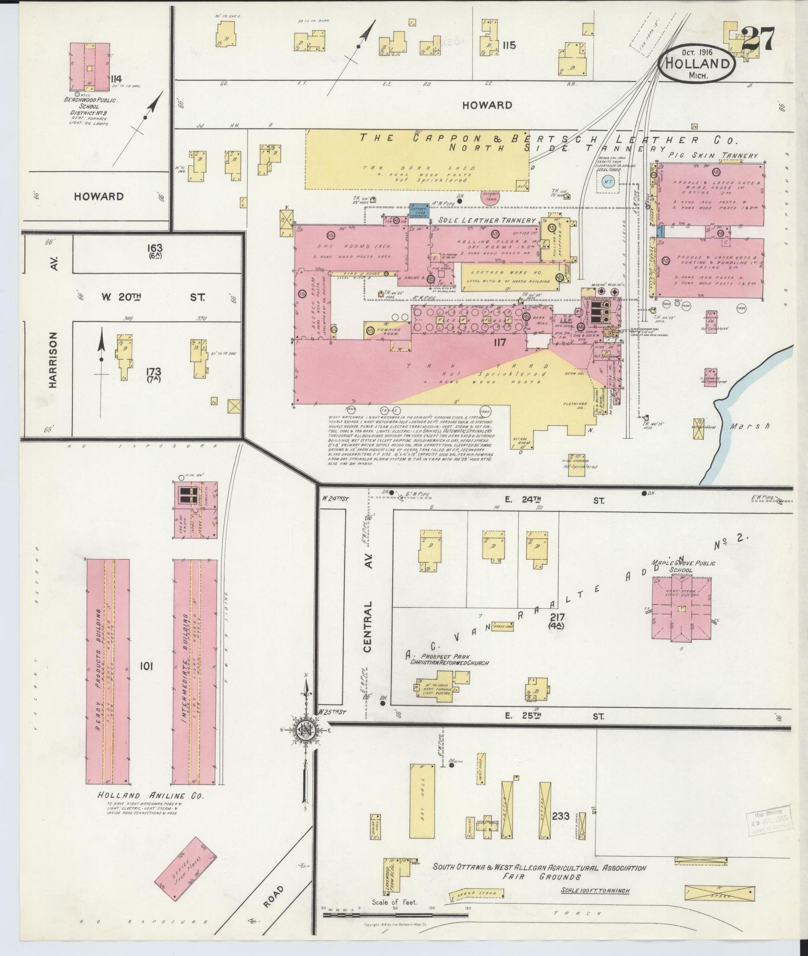Sanborn Fire Insurance Map from Holland, Ottawa County, Michigan (1916), Sheet #0027 - Complete Map Set gallery image, historic Sanborn map, vintage wall art, Michigan Michigan