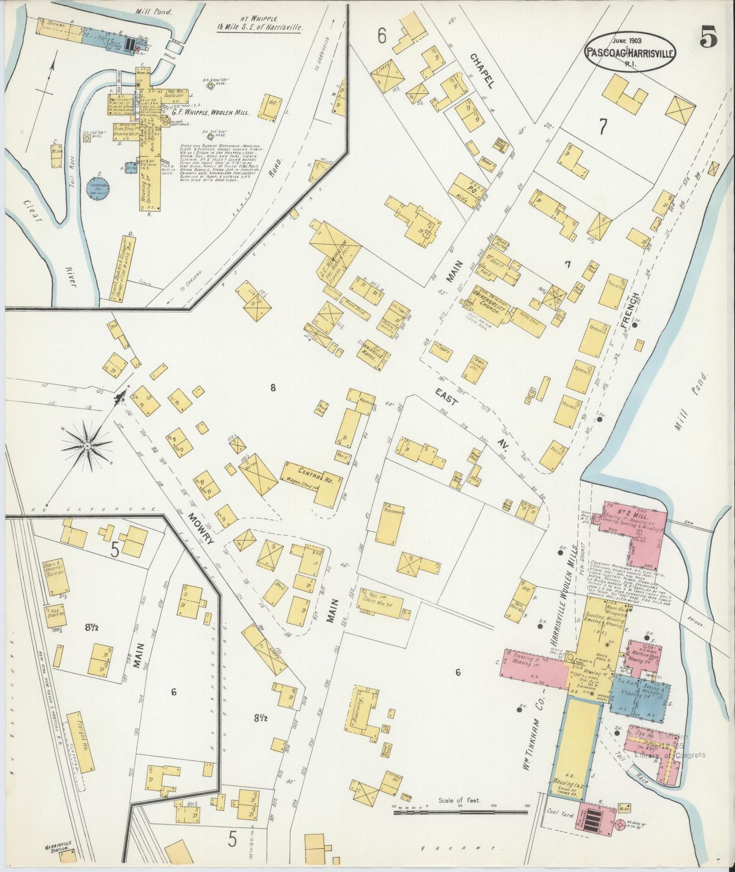 Sanborn Fire Insurance Map from Pascoag, Providence County, Rhode Island (1903), Sheet #0005 - Complete Map Set gallery image, historic Sanborn map, vintage wall art, Rhode Island Rhode Island