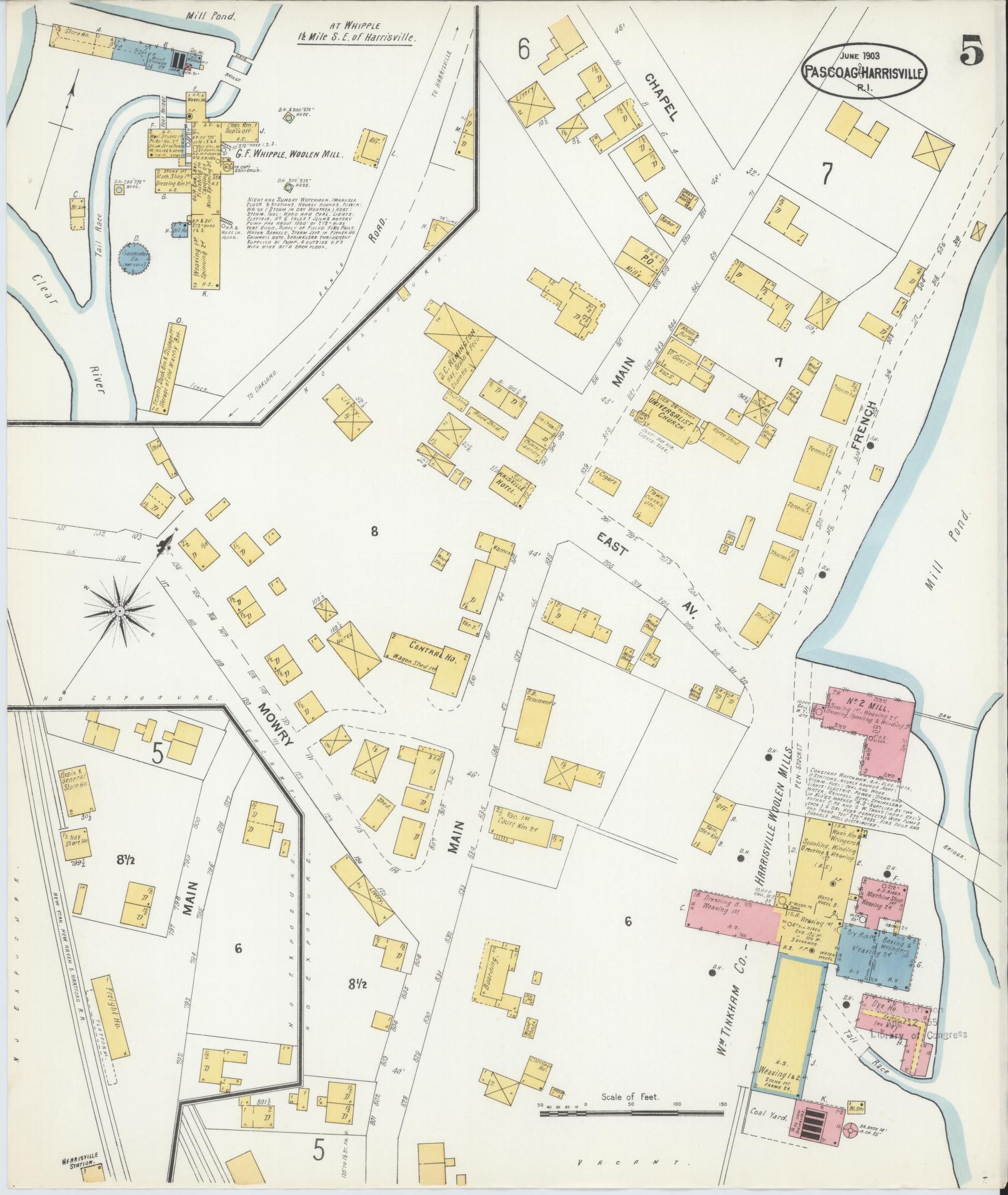 Sanborn Fire Insurance Map from Pascoag, Providence County, Rhode Island (1903), Sheet #0005 - Complete Map Set gallery image, historic Sanborn map, vintage wall art, Rhode Island Rhode Island