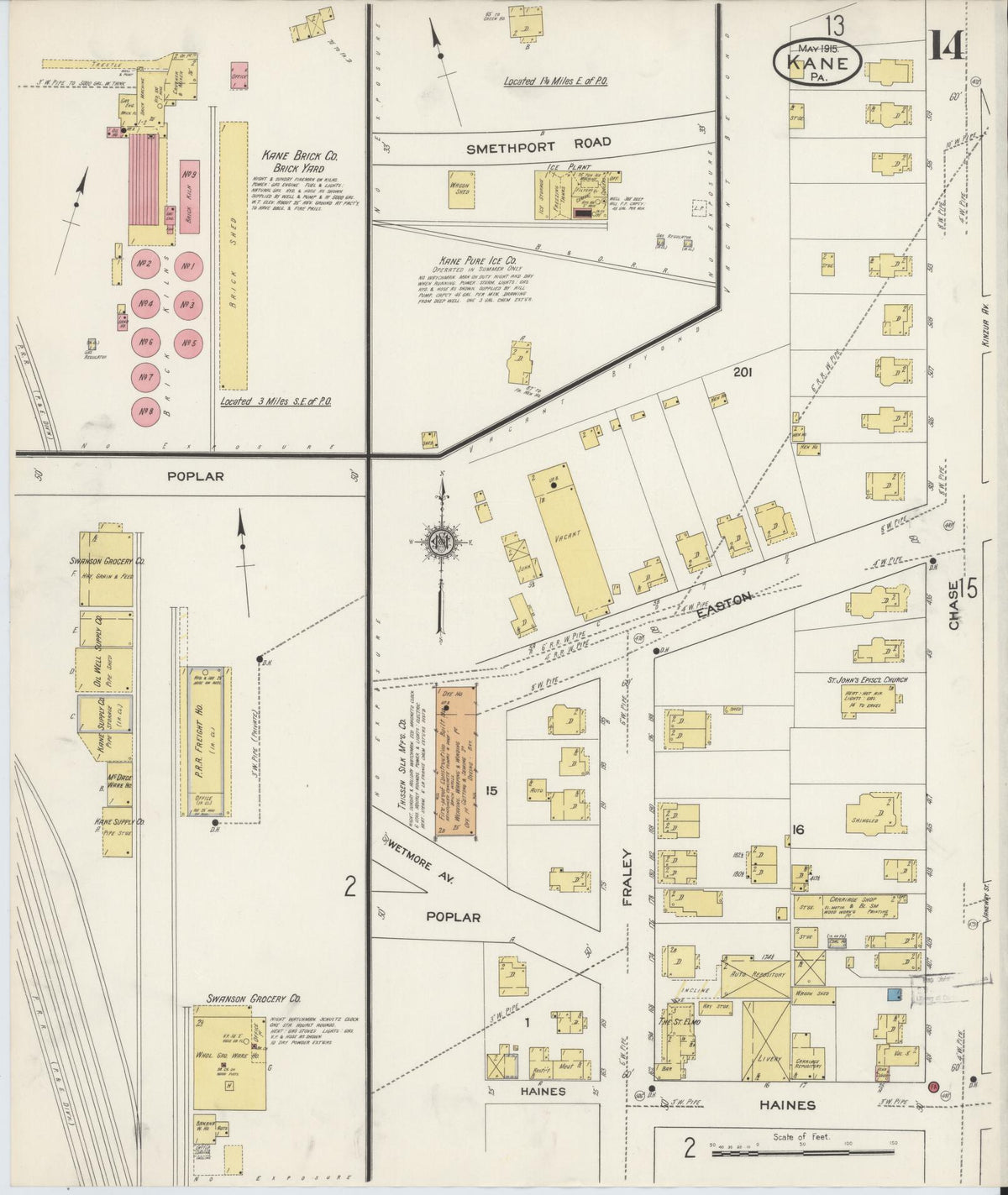 Sanborn Fire Insurance Map from Kane, McKean County, Pennsylvania (1915), Sheet #0014 - Historic Sanborn Fire Insurance Map Print, vintage old map wall art, antique decor, genealogy gift, Pennsylvania Pennsylvania map