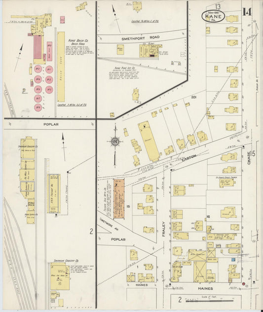 Sanborn Fire Insurance Map from Kane, McKean County, Pennsylvania (1915), Sheet #0014 - Historic Sanborn Fire Insurance Map Print, vintage old map wall art, antique decor, genealogy gift, Pennsylvania Pennsylvania map