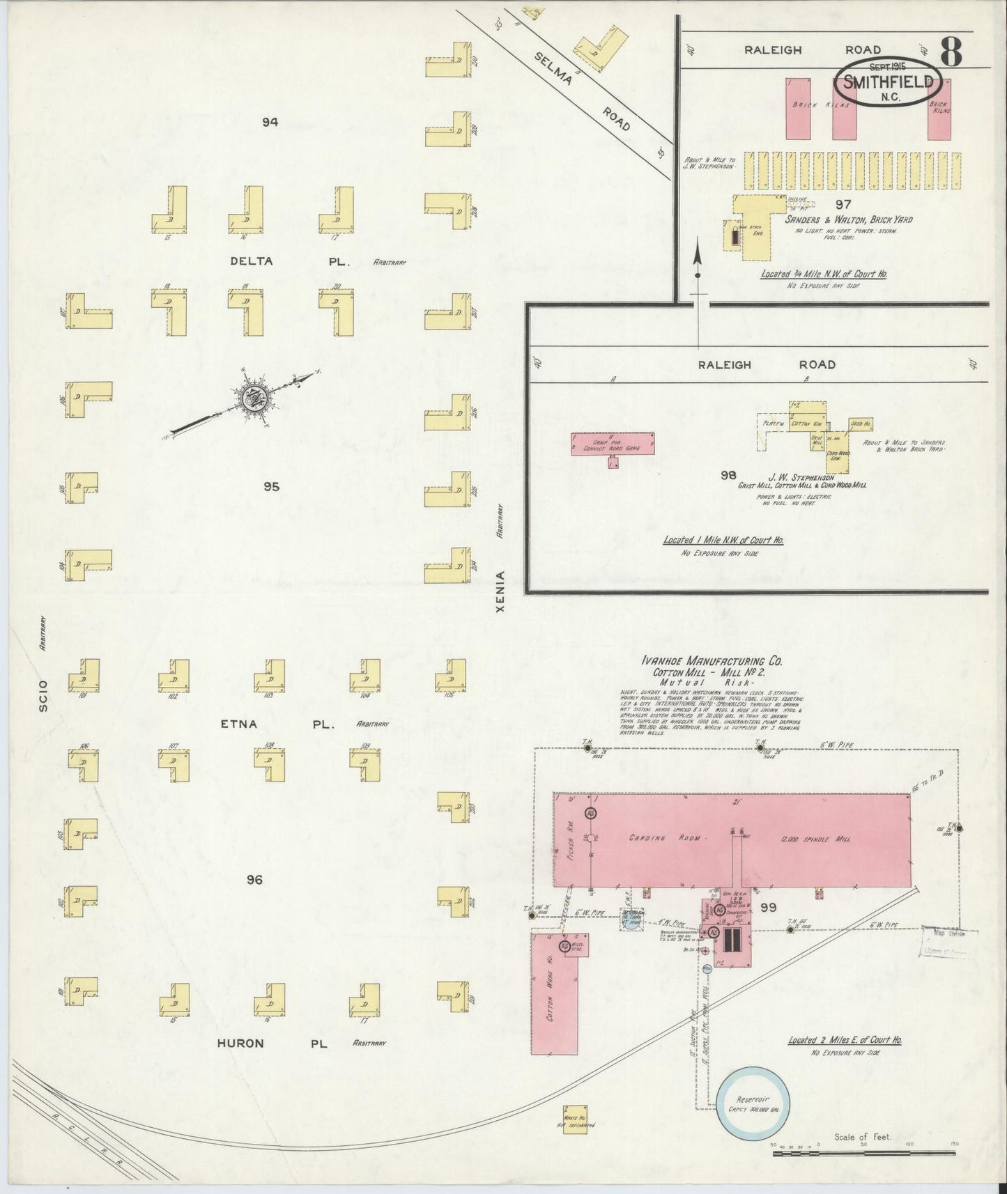 Sanborn Fire Insurance Map from Smithfield, Johnston County, North Carolina (1915), Sheet #0008 - Historic Sanborn Fire Insurance Map Print, vintage old map wall art, antique decor, genealogy gift, North Carolina North Carolina map