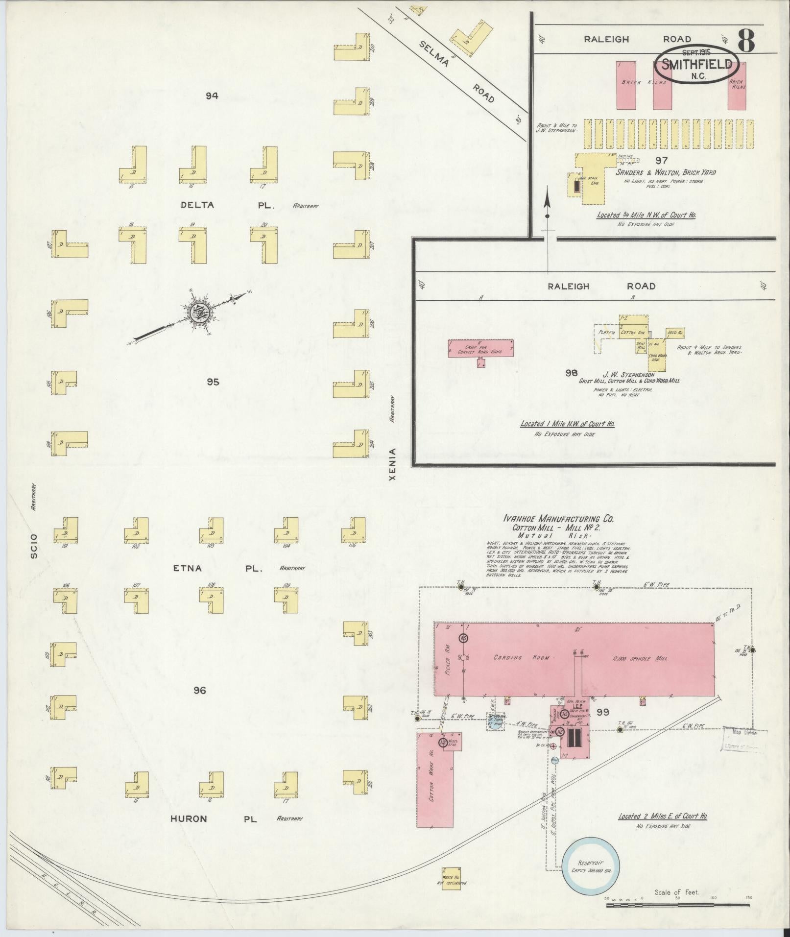 Sanborn Fire Insurance Map from Smithfield, Johnston County, North Carolina (1915), Sheet #0008 - Historic Sanborn Fire Insurance Map Print, vintage old map wall art, antique decor, genealogy gift, North Carolina North Carolina map