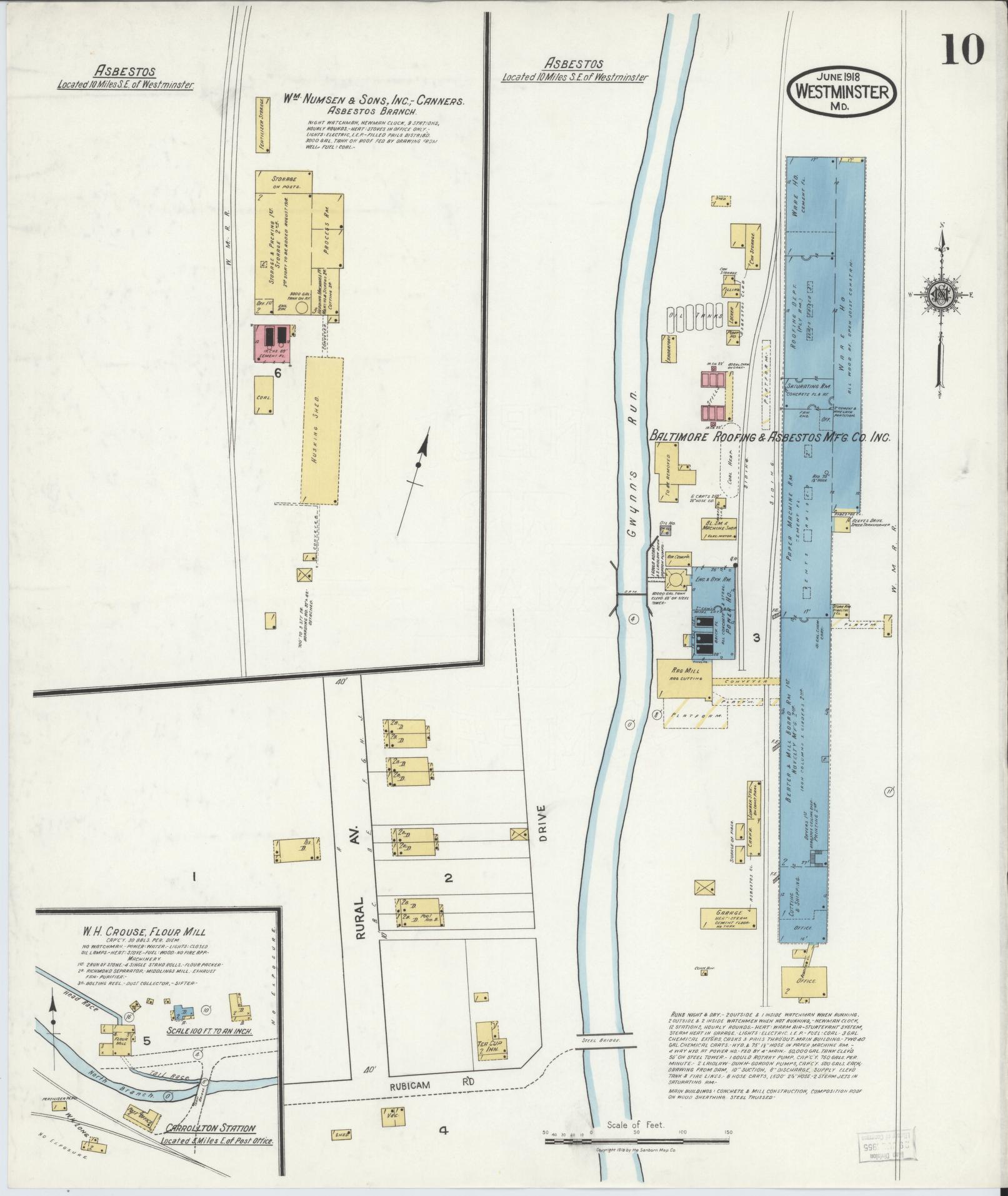Carroll, Maryland - 1918 - Sanborn Fire Insurance Map, Sheet #0010 - Historic Sanborn Fire Insurance Map Print, Carroll Maryland 1918 0010 vintage old map wall art