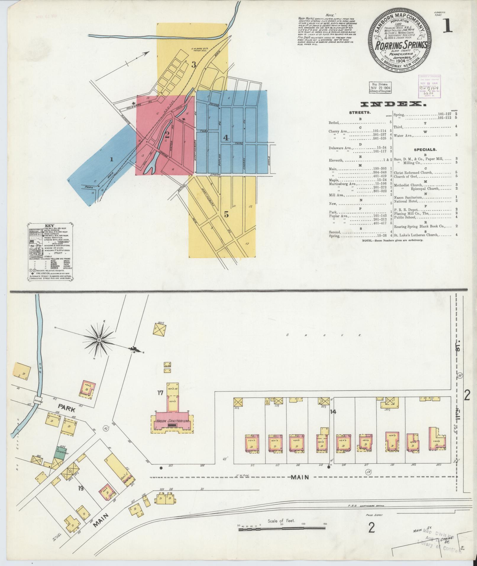 Sanborn Fire Insurance Map from Roaring Spring, Blair County, Pennsylvania (1904), Sheet #0001 - Complete Map Set gallery image, historic Sanborn map, vintage wall art, Pennsylvania Pennsylvania