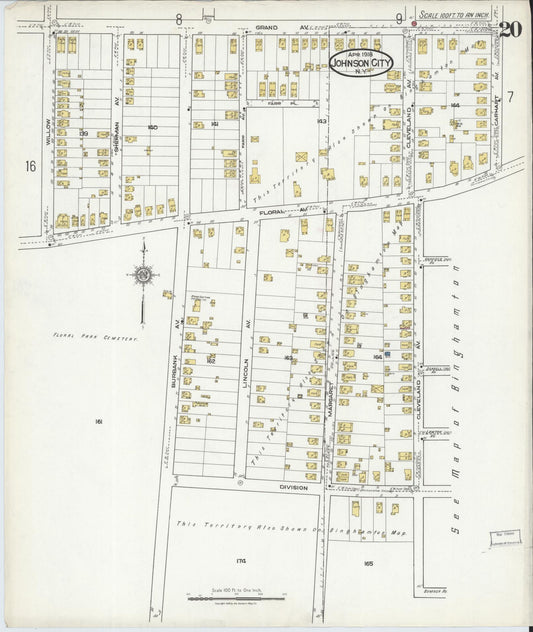 Sanborn Fire Insurance Map from Johnson City, Broome County, New York (1918), Sheet #0020 - Historic Sanborn Fire Insurance Map Print, vintage old map wall art, antique decor, genealogy gift, New York New York map