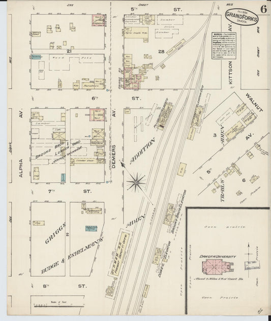 Sanborn Fire Insurance Map from Grand Forks, Grand Forks County, North Dakota (1884), Sheet #0006 - Historic Sanborn Fire Insurance Map Print, vintage old map wall art, antique decor, genealogy gift, North Dakota North Dakota map
