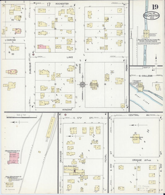 Sanborn Fire Insurance Map from Rochester, Olmsted County, Minnesota (1914), Sheet #0019 - Historic Sanborn Fire Insurance Map Print, vintage old map wall art, antique decor, genealogy gift, Minnesota Minnesota map
