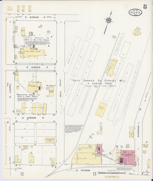 Sanborn Fire Insurance Map from Hope, Hempstead County, Arkansas (1913), Sheet #0008 - Historic Sanborn Fire Insurance Map Print, vintage old map wall art, antique decor, genealogy gift, Arkansas Arkansas map
