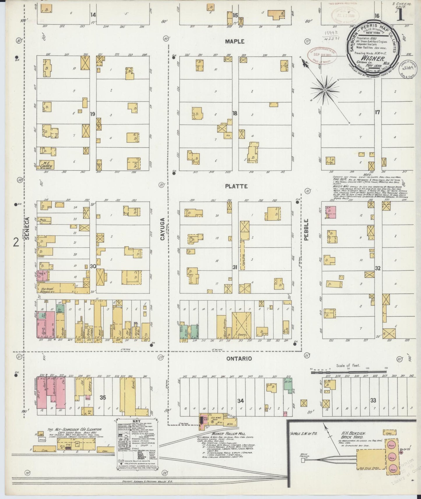 Sanborn Fire Insurance Map from Wisner, Cuming County, Nebraska (1899), Sheet #0001 - Historic Sanborn Fire Insurance Map Print, vintage old map wall art, antique decor, genealogy gift, Nebraska Nebraska map