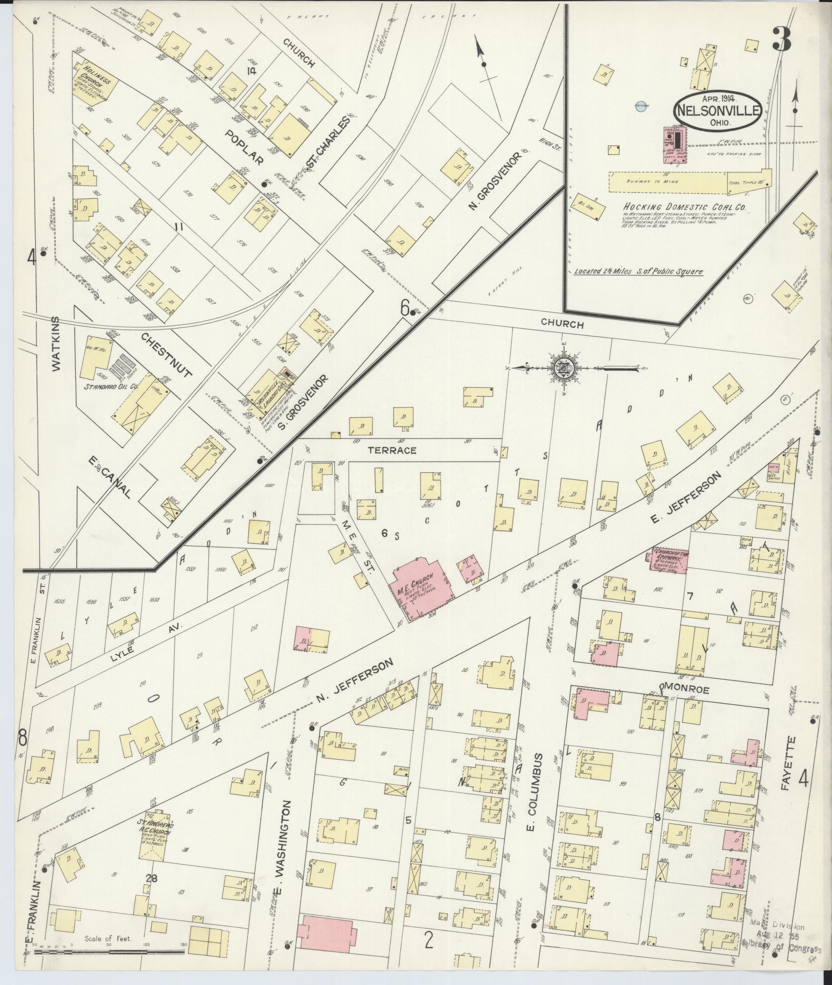 Sanborn Fire Insurance Map from Nelsonville, Athens County, Ohio (1914), Sheet #0003 - Complete Map Set gallery image, historic Sanborn map, vintage wall art, Ohio Ohio