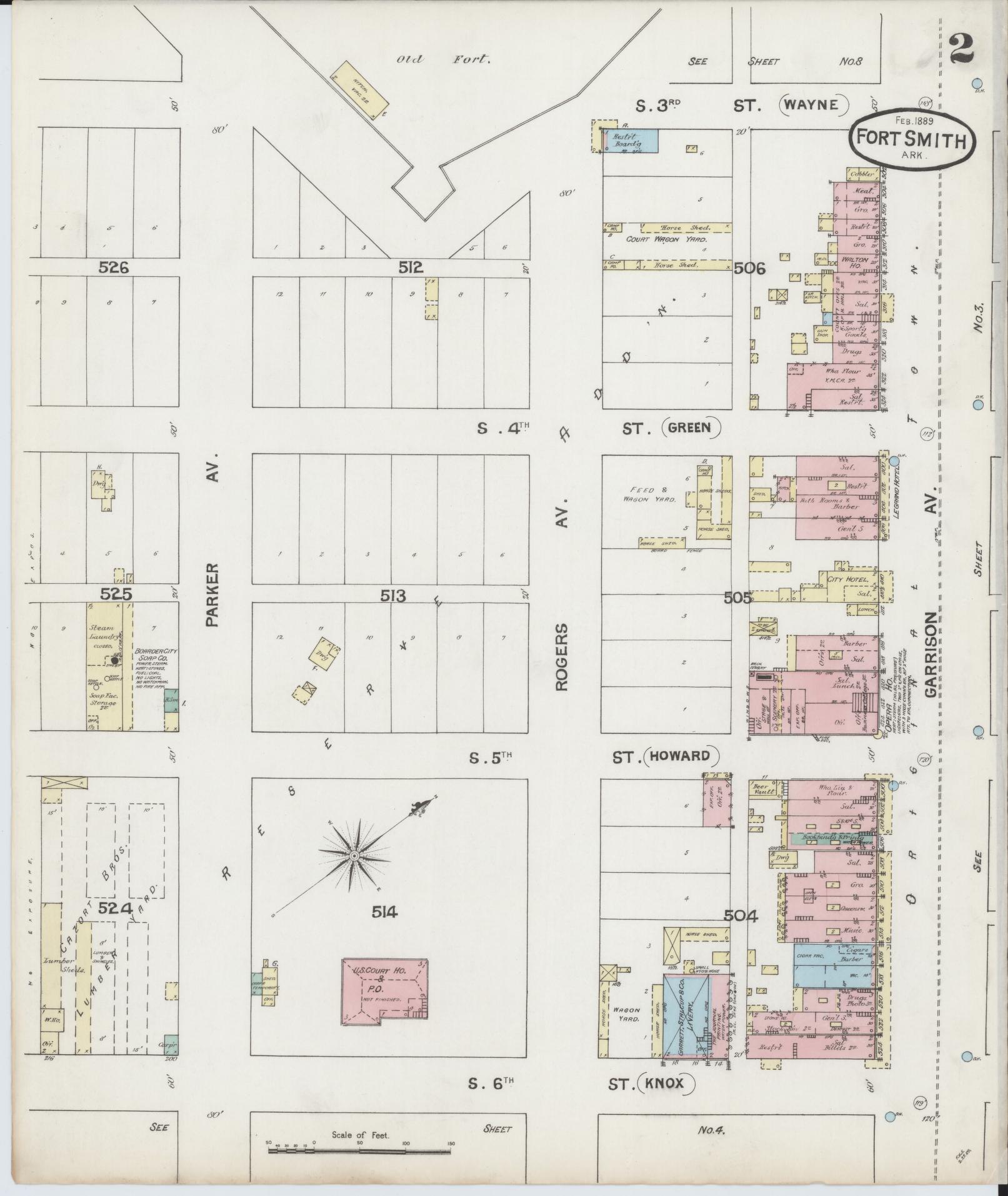 Sanborn Fire Insurance Map from Fort Smith, Sebastian County, Arkansas (1889), Sheet #0002 - Historic Sanborn Fire Insurance Map Print, vintage old map wall art, antique decor, genealogy gift, Arkansas Arkansas map
