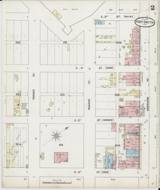 Sanborn Fire Insurance Map from Fort Smith, Sebastian County, Arkansas (1889), Sheet #0002 - Historic Sanborn Fire Insurance Map Print, vintage old map wall art, antique decor, genealogy gift, Arkansas Arkansas map