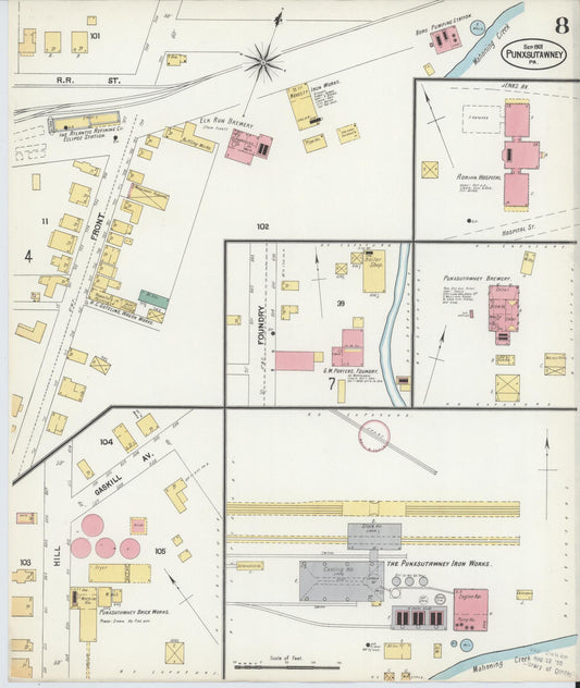 Sanborn Fire Insurance Map from Punxsutawney, Jefferson County, Pennsylvania (1901), Sheet #0008 - Historic Sanborn Fire Insurance Map Print, vintage old map wall art, antique decor, genealogy gift, Pennsylvania Pennsylvania map
