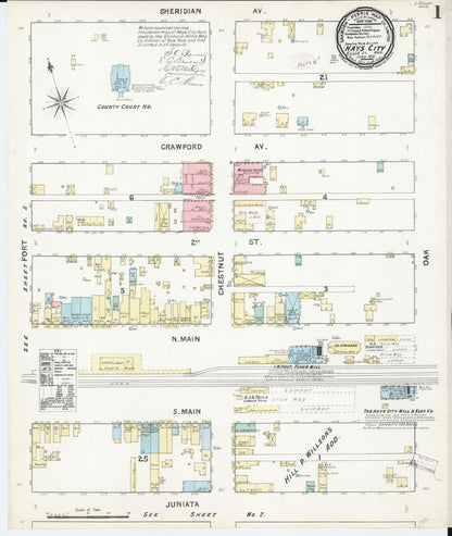 Sanborn Fire Insurance Map from Hays, Ellis County, Kansas (1891), Sheet #0001 - Complete Map Set gallery image, historic Sanborn map, vintage wall art, Kansas Kansas