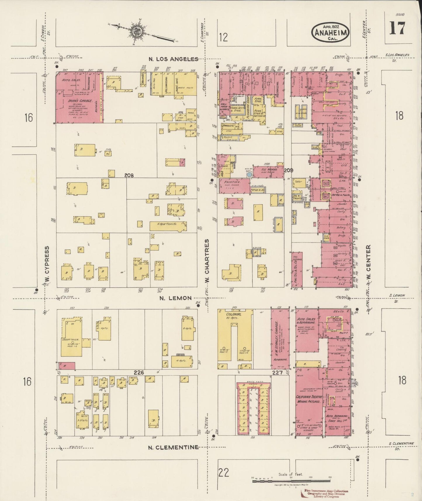 Sanborn Fire Insurance Map from Anaheim, Orange County, California (1922), Sheet #0017 - Historic Sanborn Fire Insurance Map Print, vintage old map wall art, antique decor, genealogy gift, California California map