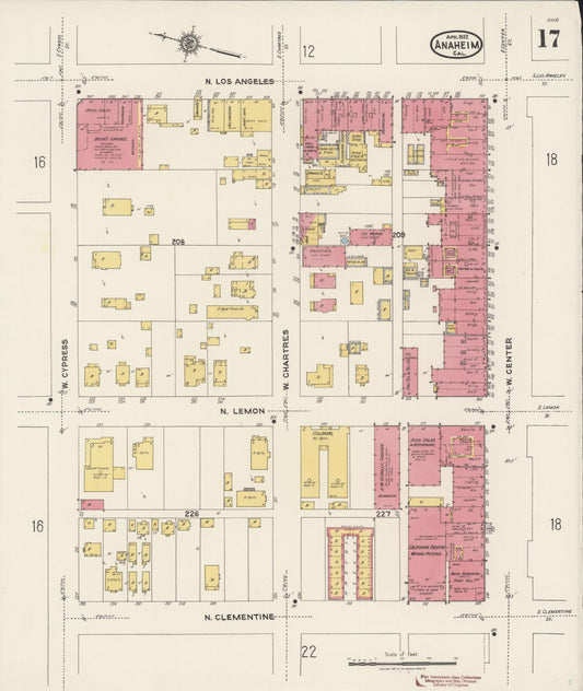 Sanborn Fire Insurance Map from Anaheim, Orange County, California (1922), Sheet #0017 - Historic Sanborn Fire Insurance Map Print, vintage old map wall art, antique decor, genealogy gift, California California map