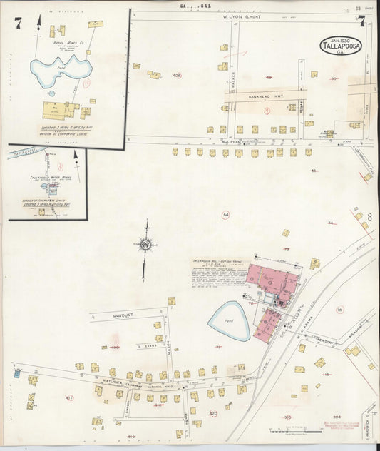 Sanborn Fire Insurance Map from Tallapoosa, Haralson County, Georgia (1939), Sheet #0007 - Historic Sanborn Fire Insurance Map Print, vintage old map wall art, antique decor, genealogy gift, Georgia Georgia map