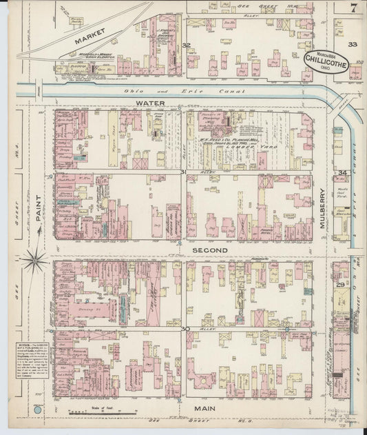 Sanborn Fire Insurance Map from Chillicothe, Ross County, Ohio (1884), Sheet #0007 - Historic Sanborn Fire Insurance Map Print, vintage old map wall art, antique decor, genealogy gift, Ohio Ohio map