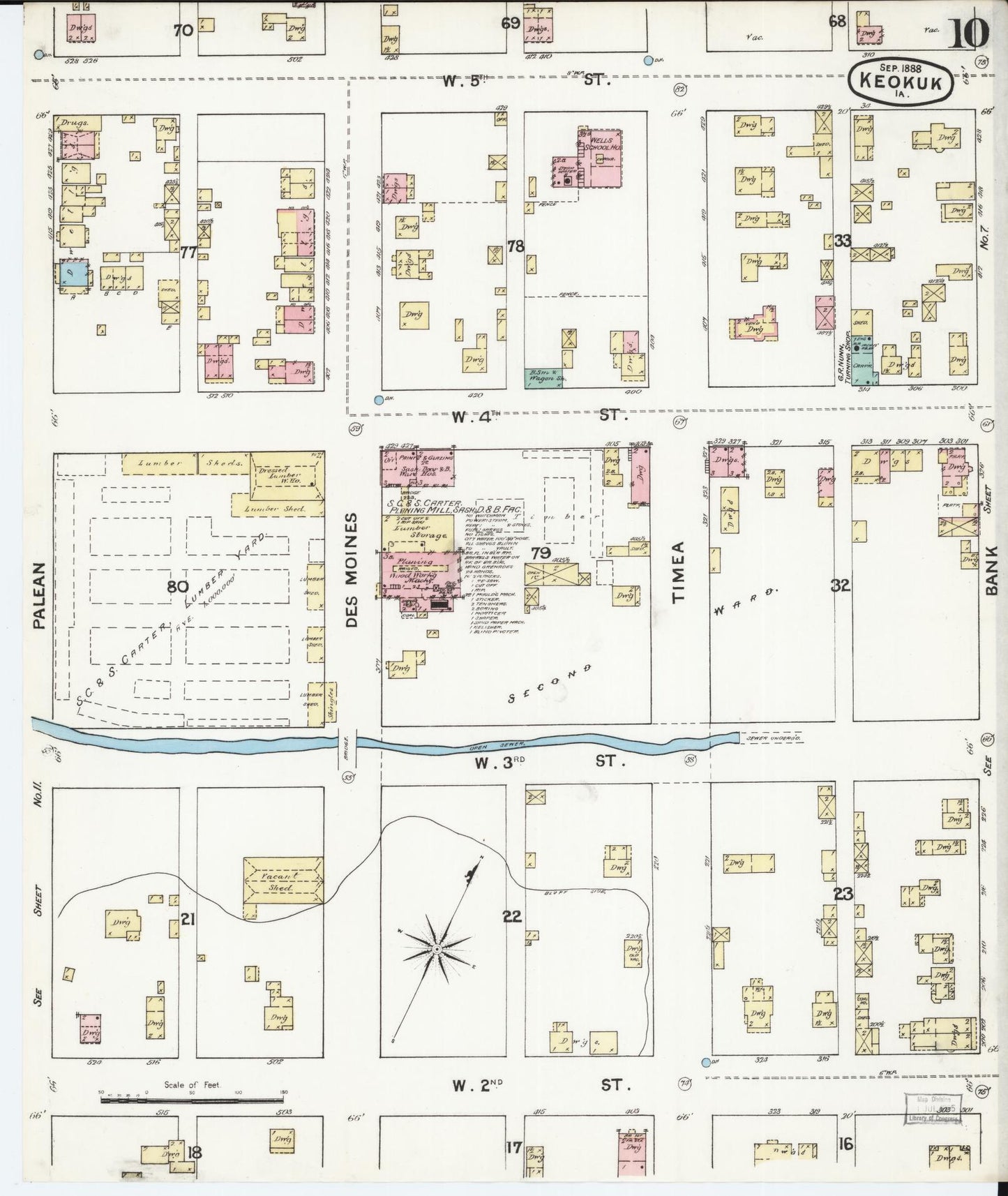 Sanborn Fire Insurance Map from Keokuk, Lee County, Iowa (1888), Sheet #0010 - Historic Sanborn Fire Insurance Map Print, vintage old map wall art