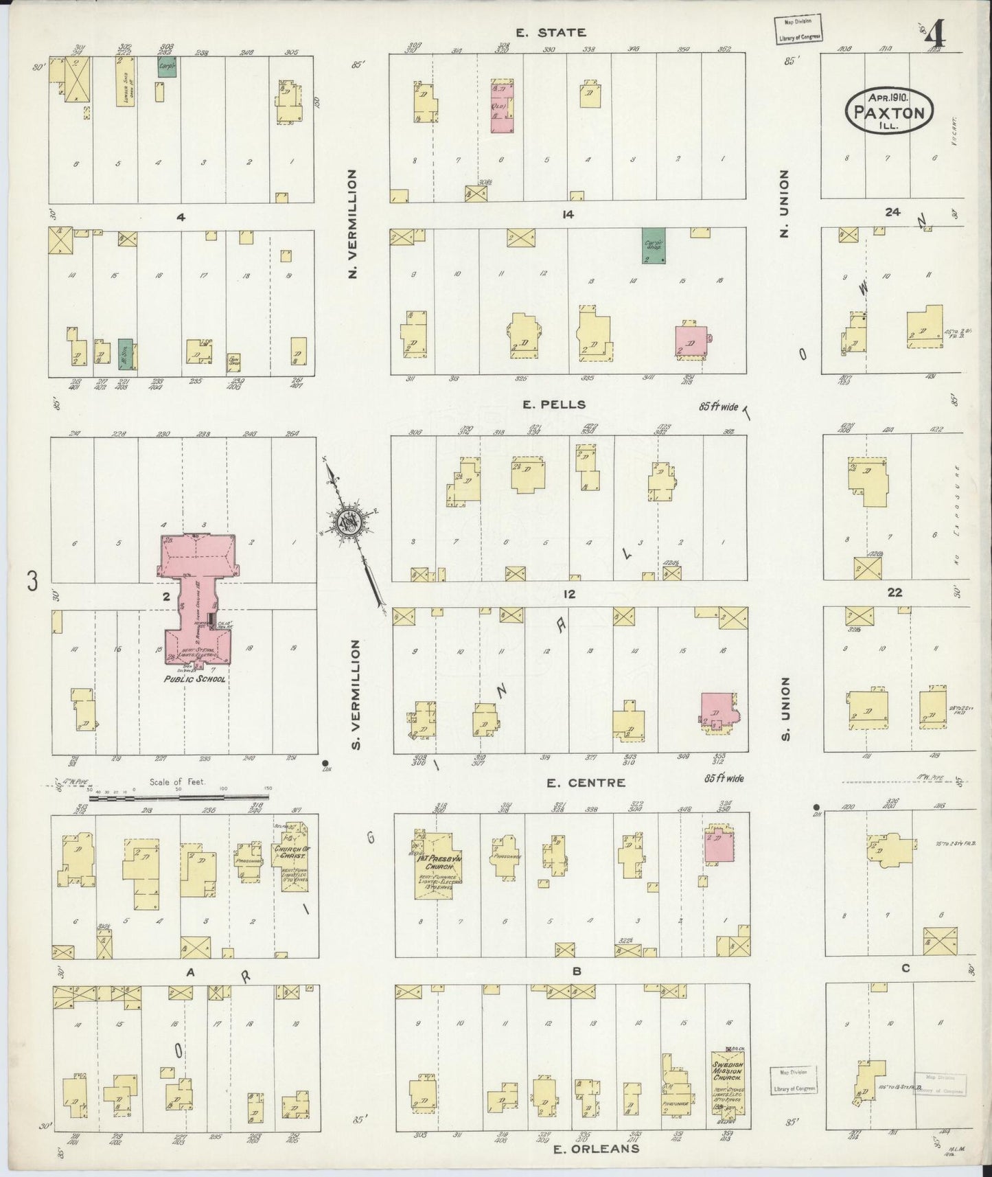 Sanborn Fire Insurance Map from Paxton, Ford County, Illinois (1910), Sheet #0004 - Complete Map Set gallery image, historic Sanborn map, vintage wall art, Illinois Illinois