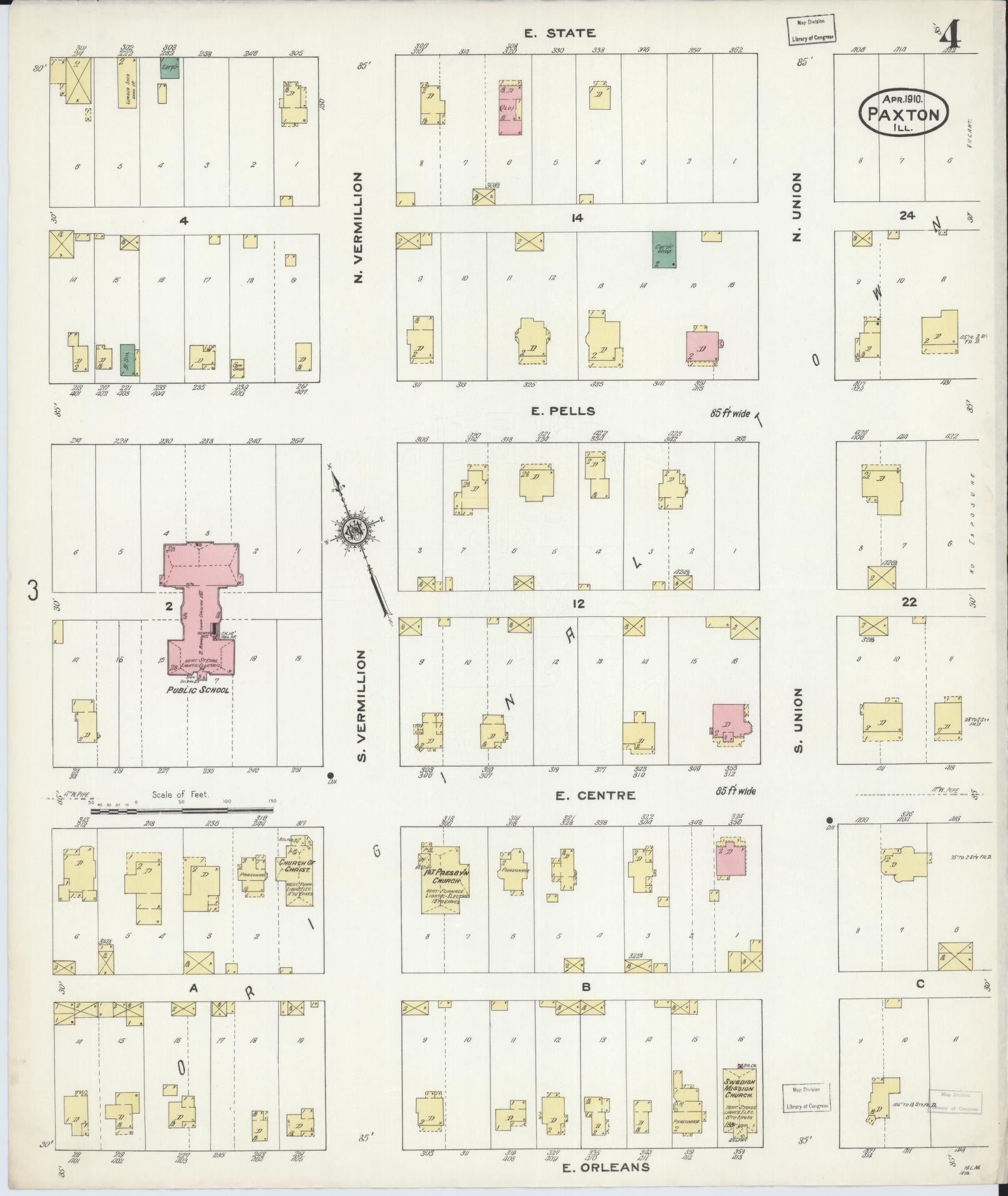 Sanborn Fire Insurance Map from Paxton, Ford County, Illinois (1910), Sheet #0004 - Complete Map Set gallery image, historic Sanborn map, vintage wall art, Illinois Illinois