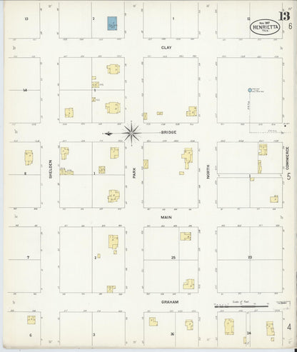 Sanborn Fire Insurance Map from Henrietta, Clay County, Texas (1907), Sheet #0013 - Historic Sanborn Fire Insurance Map Print, vintage old map wall art, antique decor, genealogy gift, Texas Texas map
