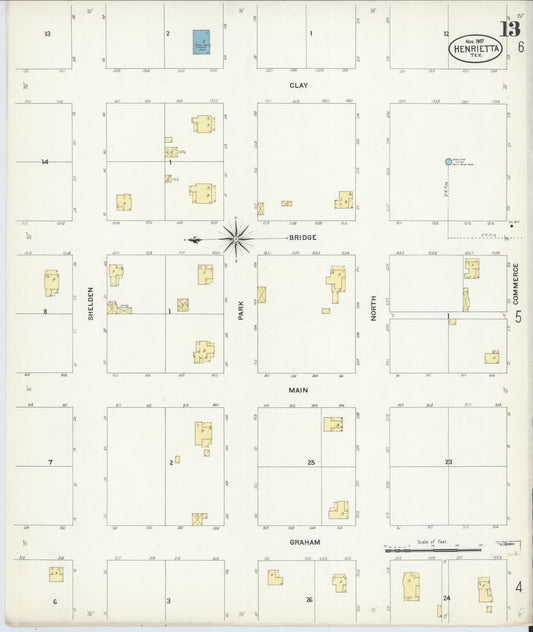 Sanborn Fire Insurance Map from Henrietta, Clay County, Texas (1907), Sheet #0013 - Historic Sanborn Fire Insurance Map Print, vintage old map wall art, antique decor, genealogy gift, Texas Texas map