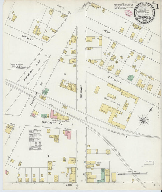 Sanborn Fire Insurance Map from Hicksville, Nassau County, New York (1895), Sheet #0001 - Complete Map Set gallery image, historic Sanborn map, vintage wall art, New York New York