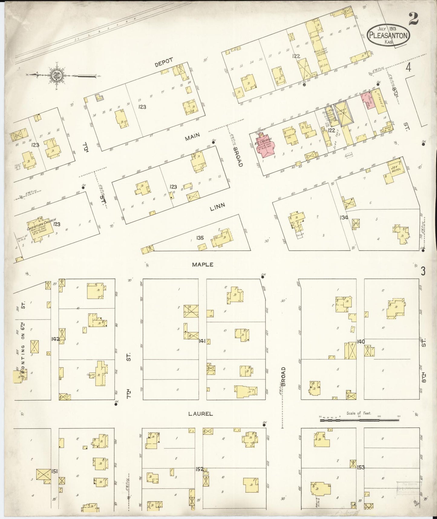 Sanborn Fire Insurance Map from Pleasanton, Linn County, Kansas (1913), Sheet #0002 - Complete Map Set gallery image, historic Sanborn map, vintage wall art, Kansas Kansas