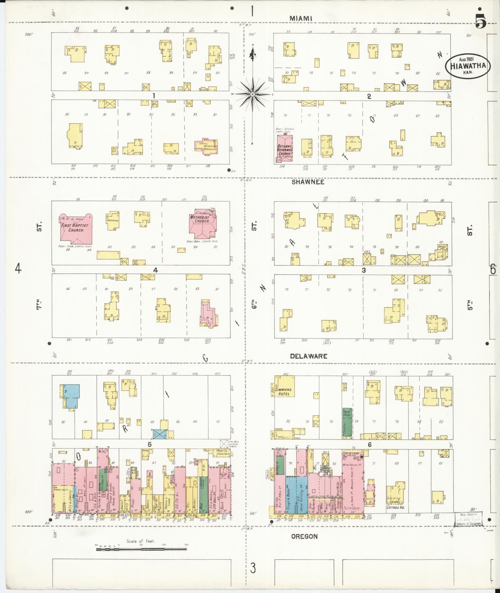 Sanborn Fire Insurance Map from Hiawatha, Brown County, Kansas (1901), Sheet #0005 - Historic Sanborn Fire Insurance Map Print, vintage old map wall art, antique decor, genealogy gift, Kansas Kansas map