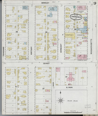 Sanborn Fire Insurance Map from Lawrence, Douglas County, Kansas (1889), Sheet #0009 - Complete Map Set gallery image, historic Sanborn map, vintage wall art, Kansas Kansas
