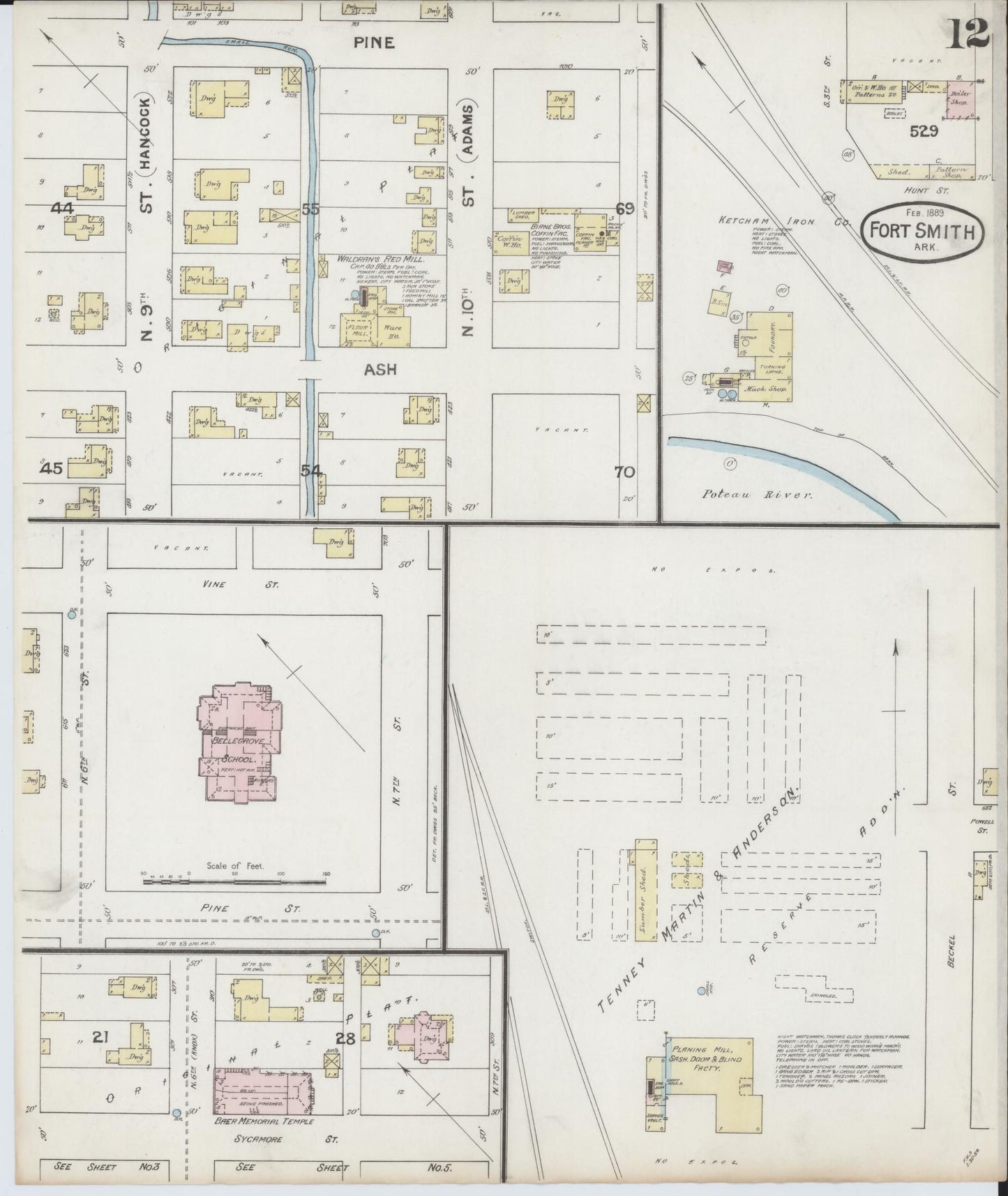 Sanborn Fire Insurance Map from Fort Smith, Sebastian County, Arkansas (1889), Sheet #0012 - Complete Map Set gallery image, historic Sanborn map, vintage wall art, Arkansas Arkansas