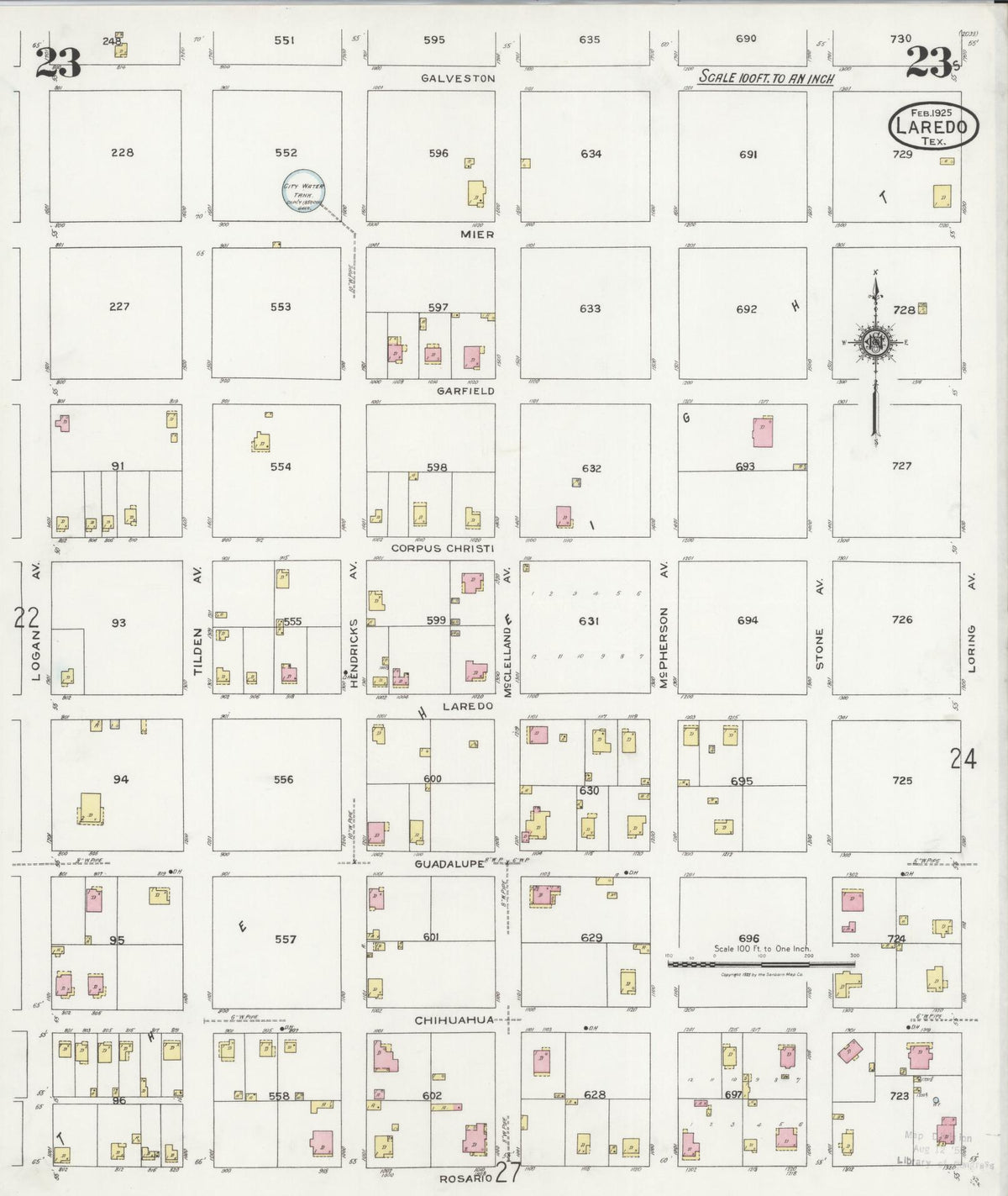 Sanborn Fire Insurance Map from Laredo, Webb County, Texas (1925), Sheet #0023 - Complete Map Set gallery image, historic Sanborn map, vintage wall art, Texas Texas