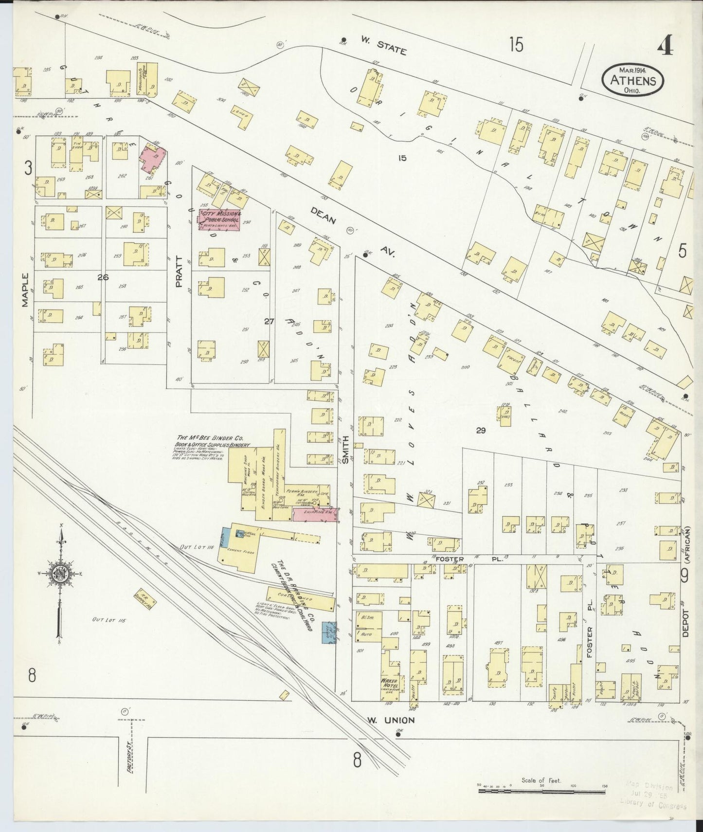 Sanborn Fire Insurance Map from Athens, Athens County, Ohio (1914), Sheet #0004 - Historic Sanborn Fire Insurance Map Print, vintage old map wall art, antique decor, genealogy gift, Ohio Ohio map