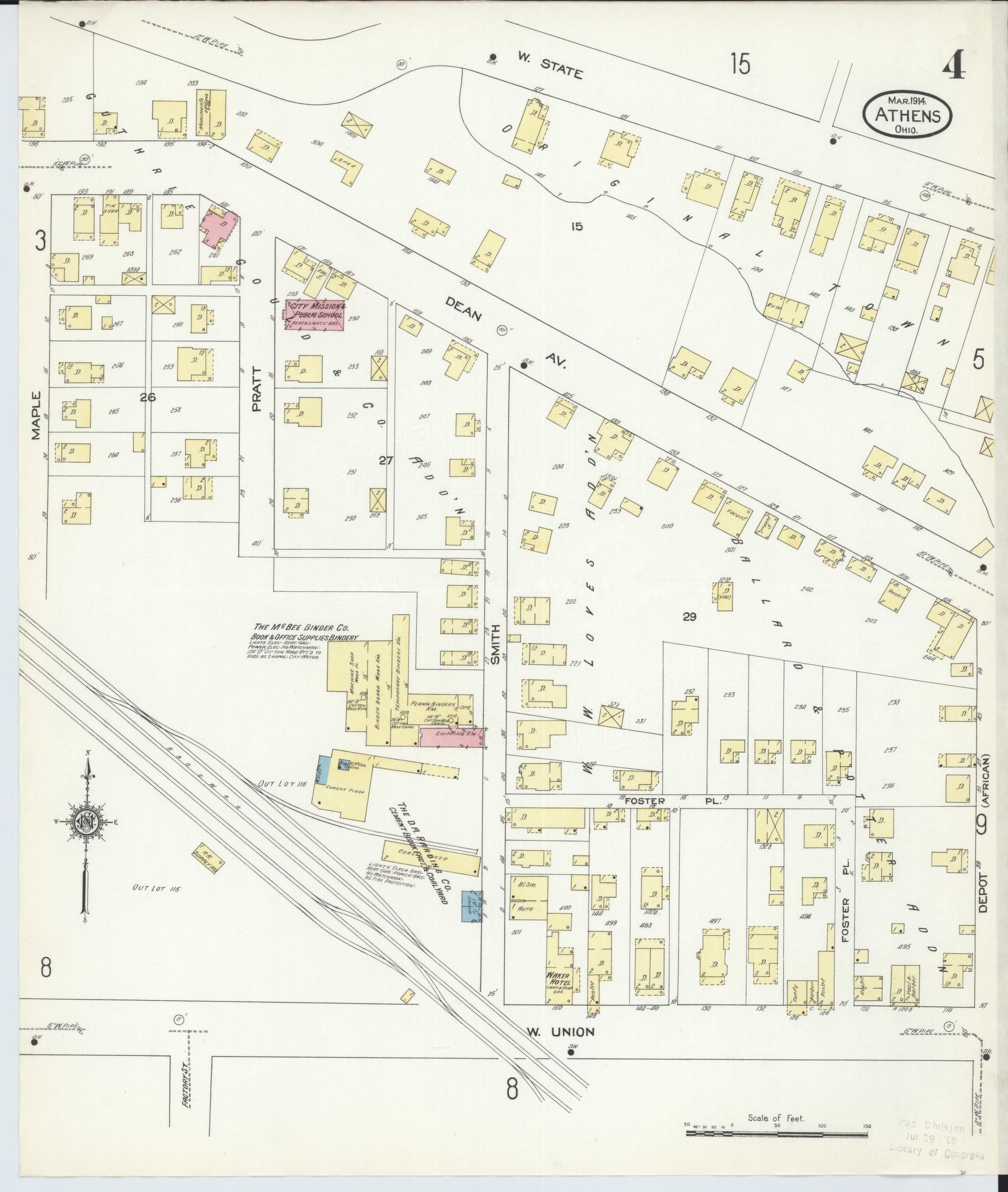Sanborn Fire Insurance Map from Athens, Athens County, Ohio (1914), Sheet #0004 - Historic Sanborn Fire Insurance Map Print, vintage old map wall art, antique decor, genealogy gift, Ohio Ohio map