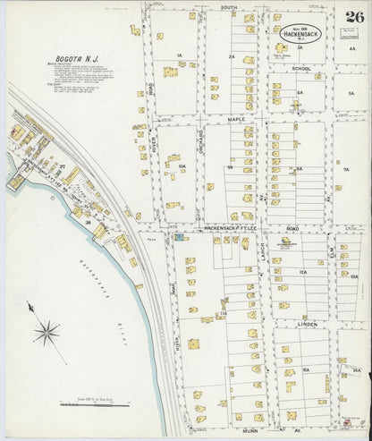 Sanborn Fire Insurance Map from Hackensack, Bergen County, New Jersey (1908), Sheet #0026 - Complete Map Set gallery image, historic Sanborn map, vintage wall art, New Jersey New Jersey