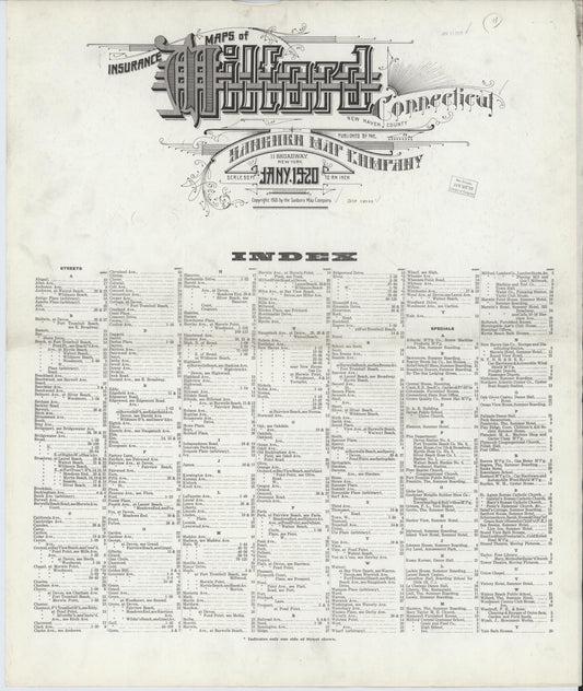 Sanborn Fire Insurance Map from Milford, New Haven County, Connecticut (1920), Sheet #0001 - Historic Sanborn Fire Insurance Map Print, vintage old map wall art, antique decor, genealogy gift, Connecticut Connecticut map