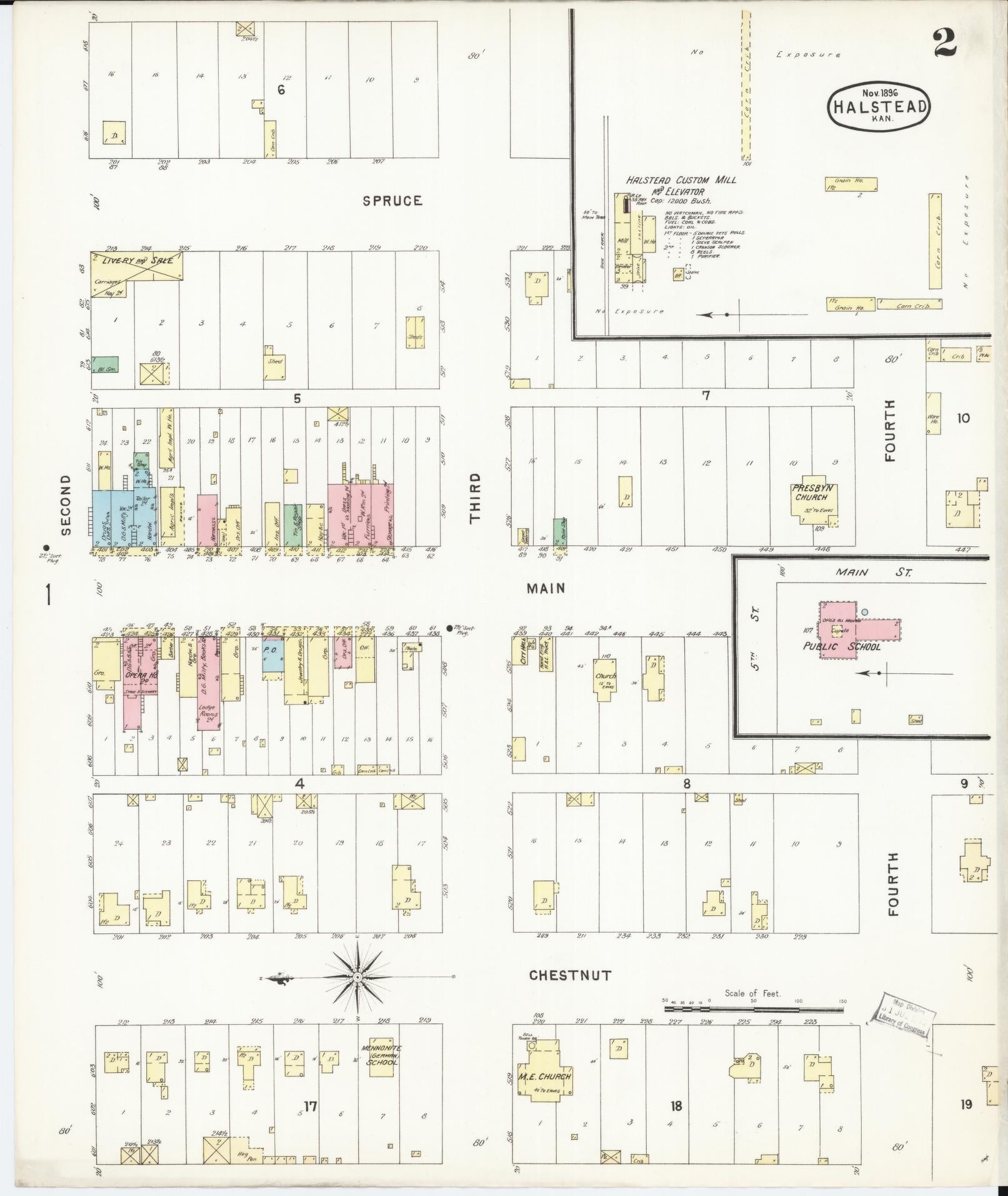 Sanborn Fire Insurance Map from Halstead, Harvey County, Kansas (1896), Sheet #0002 - Complete Map Set gallery image, historic Sanborn map, vintage wall art, Kansas Kansas