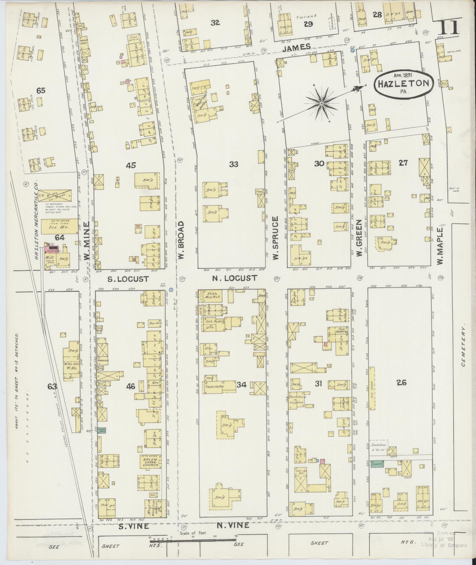Sanborn Fire Insurance Map from Hazleton, Luzerne County, Pennsylvania (1891), Sheet #0011 - Complete Map Set gallery image, historic Sanborn map, vintage wall art, Pennsylvania Pennsylvania