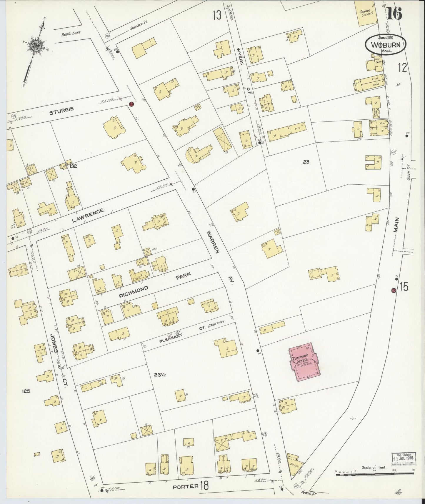 Sanborn Fire Insurance Map from Woburn, Middlesex County, Massachusetts (1910), Sheet #0016 - Complete Map Set gallery image, historic Sanborn map, vintage wall art, Massachusetts Massachusetts