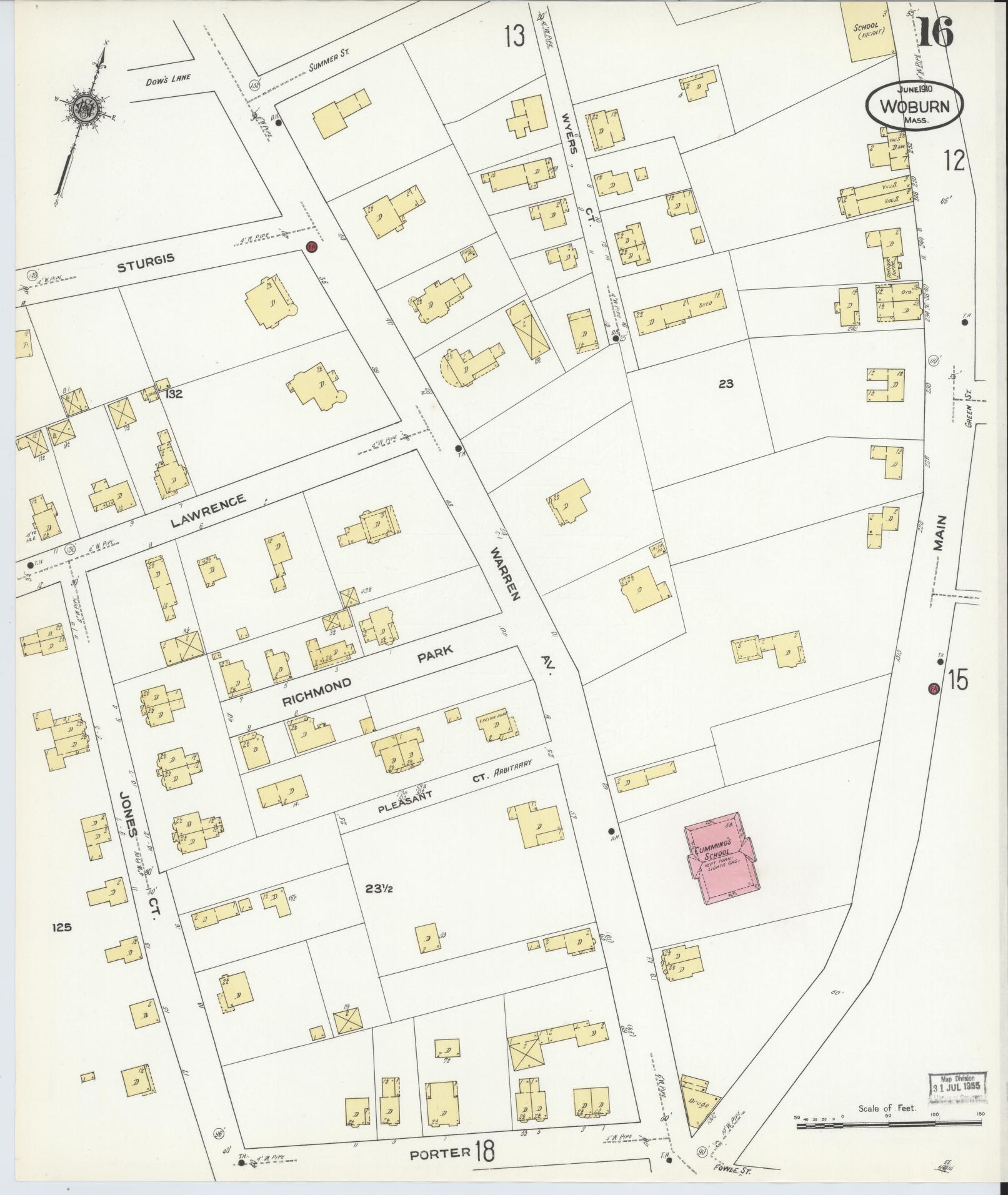 Sanborn Fire Insurance Map from Woburn, Middlesex County, Massachusetts (1910), Sheet #0016 - Complete Map Set gallery image, historic Sanborn map, vintage wall art, Massachusetts Massachusetts