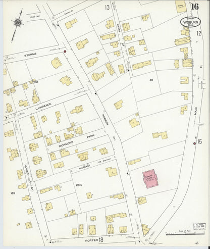 Sanborn Fire Insurance Map from Woburn, Middlesex County, Massachusetts (1910), Sheet #0016 - Complete Map Set gallery image, historic Sanborn map, vintage wall art, Massachusetts Massachusetts
