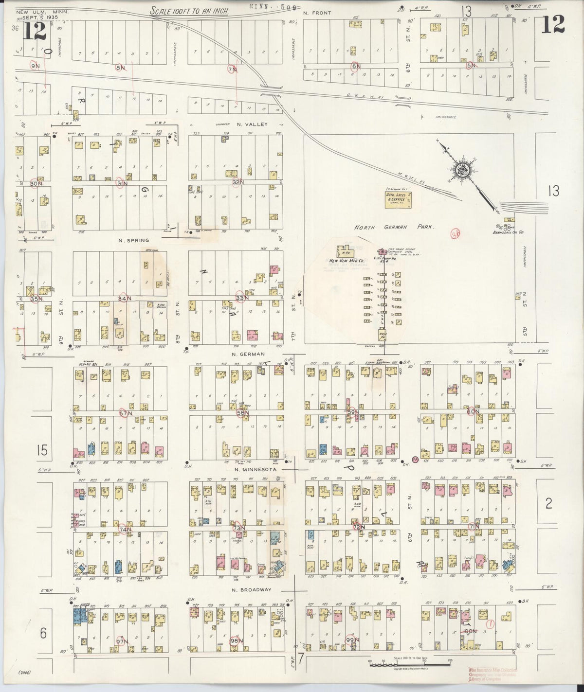 Sanborn Fire Insurance Map from New Ulm, Brown County, Minnesota (1946), Sheet #0012 - Historic Sanborn Fire Insurance Map Print, vintage old map wall art, antique decor, genealogy gift, Minnesota Minnesota map