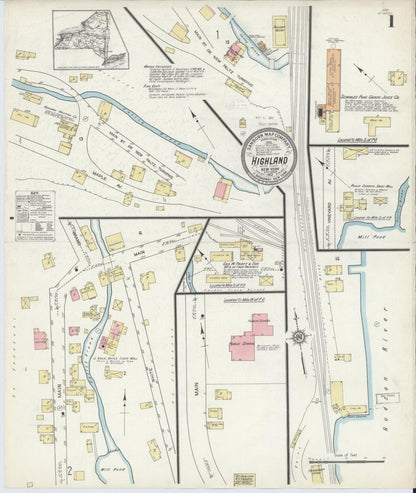 Sanborn Fire Insurance Map from Highland, Ulster County, New York (1912), Sheet #0001 - Complete Map Set gallery image, historic Sanborn map, vintage wall art, New York New York