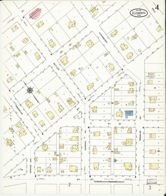 Sanborn Fire Insurance Map from Ellsworth, Ellsworth County, Kansas (1911), Sheet #0004 - Historic Sanborn Fire Insurance Map Print, vintage old map wall art, antique decor, genealogy gift, Kansas Kansas map