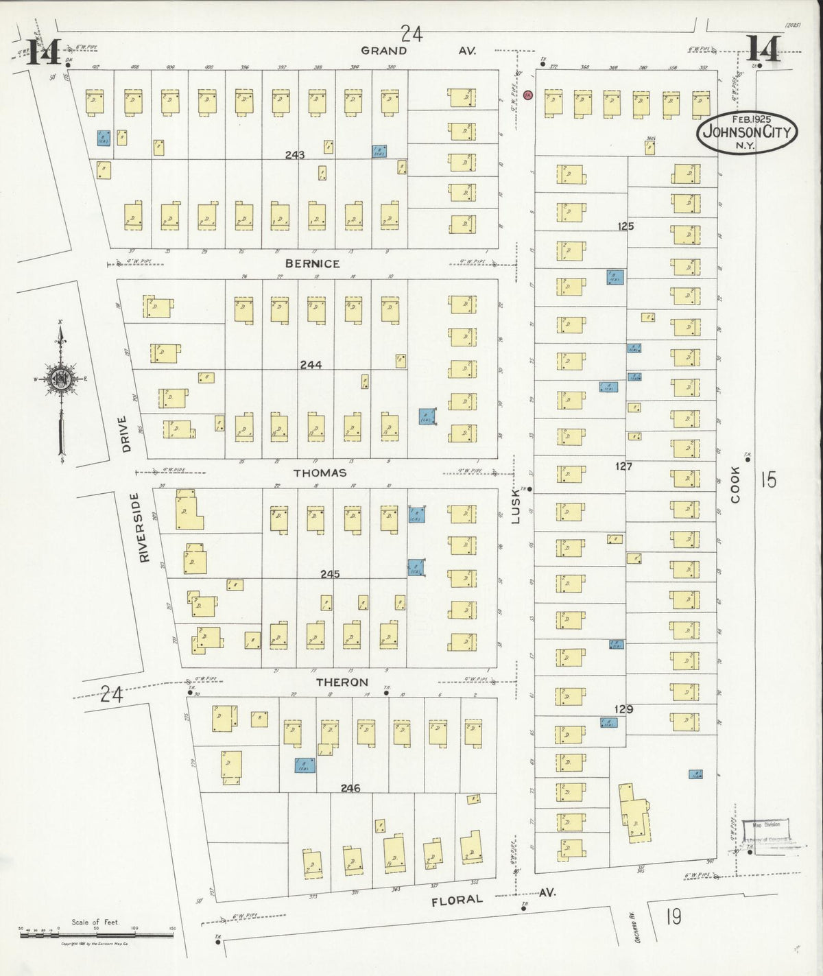 Sanborn Fire Insurance Map from Johnson City, Broome County, New York (1925), Sheet #0014 - Complete Map Set gallery image, historic Sanborn map, vintage wall art, New York New York