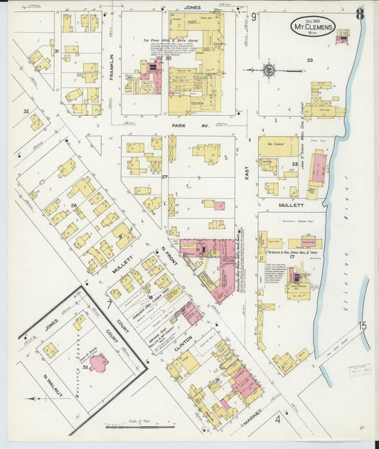 Sanborn Fire Insurance Map from Mount Clemens, Macomb County, Michigan (1909), Sheet #0008 - Historic Sanborn Fire Insurance Map Print, vintage old map wall art, antique decor, genealogy gift, Michigan Michigan map