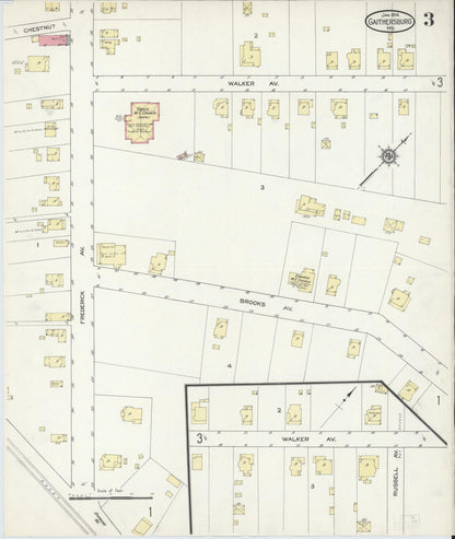 Sanborn Fire Insurance Map from Gaithersburg, Montgomery County, Maryland (1914), Sheet #0003 - Complete Map Set gallery image, historic Sanborn map, vintage wall art, Maryland Maryland